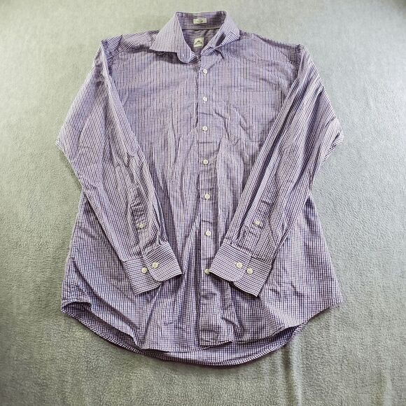 Peter Millar Shirt Mens Large Blue Plaid Cotton Long Sleeve Collar Button Down - Picture 1 of 7